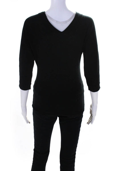 Magaschoni Womens 3/4 Sleeve Crew Neck V Back Sweater Black Size Small
