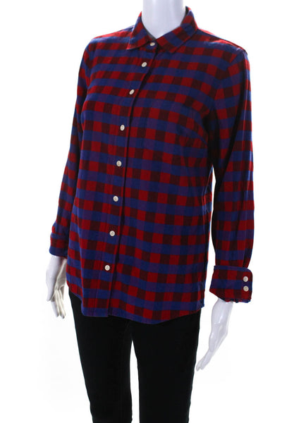 J Crew Womens Check Flannel Button Up Boy Shirt Blouse Red Blue Size 2