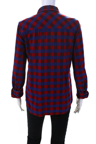 J Crew Womens Check Flannel Button Up Boy Shirt Blouse Red Blue Size 2