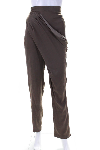 Anne Valerie Hash Womens Draped Layered Satin Straight Leg Pants Brown Small