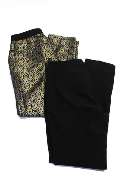 Theory Zara Womens Metallic Jacquard Slim Leg Pants Black Gold Size 2 Small Lot2