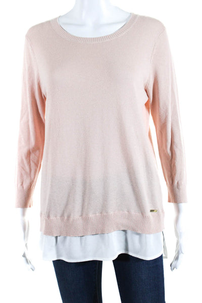 Calvin Klein Women's Long Sleeve Knit Combo Blouse Pink Size S