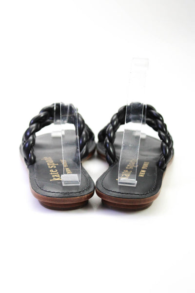 Kate Spade New York Womens Leather Braided Strap Slides Sandals Black Size 8B