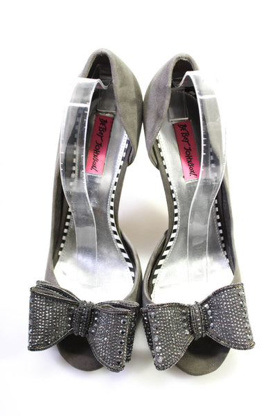 Betsey Johnson Womens Suede Studded Bow 1/2 D'Orsay Glisin Pumps Gray Size 9.5US