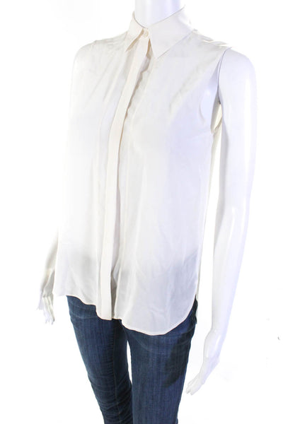 Vince Womens Silk Chiffon Sleeveless Button Down Blouse Shirt Ivory White Size 0