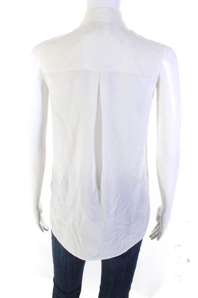 Vince Womens Silk Chiffon Sleeveless Button Down Blouse Shirt Ivory White Size 0