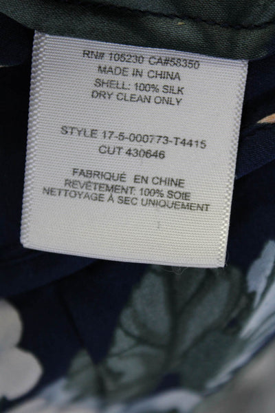 Joie Women's Silk Floral Print Sleeveless Tie Collar Ruffle Blouse Navy Size S