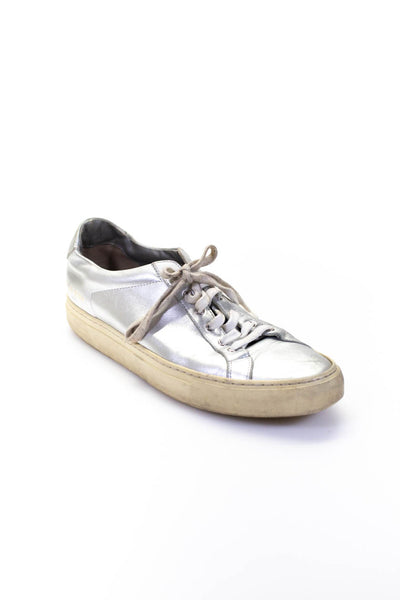 Woman by Common Projects Womens Leather Metallic Low Top Sneakers Silver Size 10