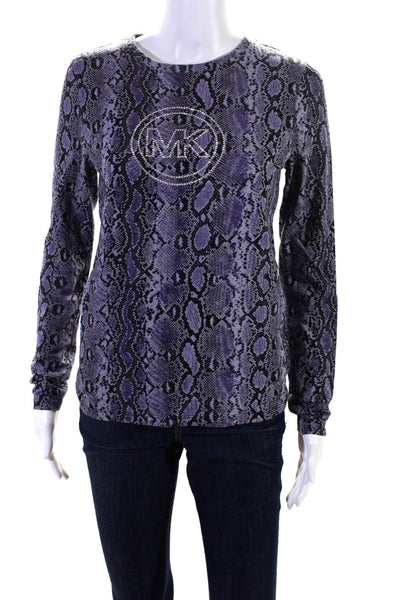 Michael Michael Kors Womens Cotton Animal Print Long Sleeve Top Purple Size S