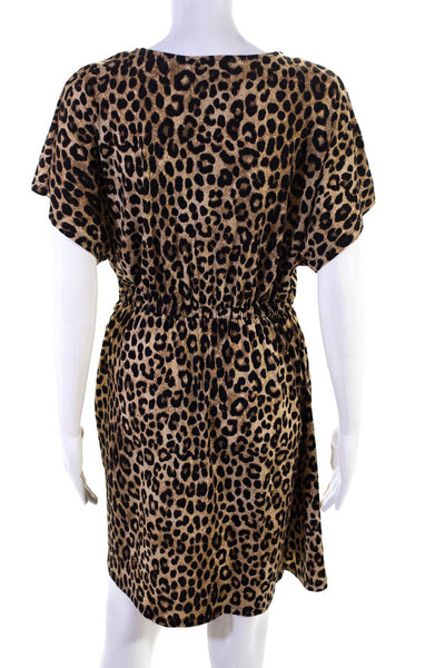 Michael Michael Kors WOmens Animal Print V-Neck Short Sleeve Dress Brown Size S