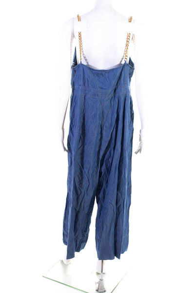 Michael Michael Kors Womens Chain Strap Cut Out Side Zip Jumpsuit Blue Size XL