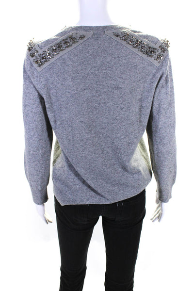 J Crew Womens Pullover Crew Neck Crystal Trim Sweater Gray Wool Size Small