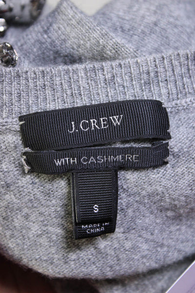J Crew Womens Pullover Crew Neck Crystal Trim Sweater Gray Wool Size Small