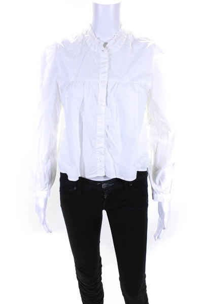 Nation LTD Womens Button Front Long Sleeve Crew Neck Shirt White CottonS mall