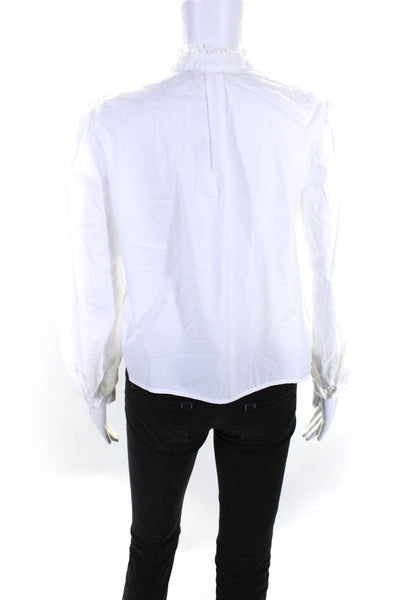 Nation LTD Womens Button Front Long Sleeve Crew Neck Shirt White CottonS mall