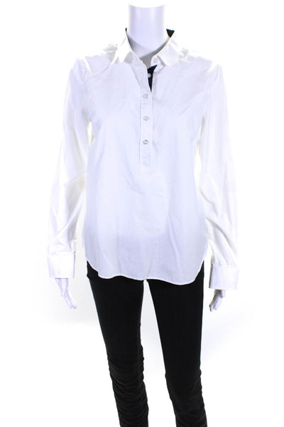 Cortland Park Womens Long Sleeve Half Button Collared Shirt White Size Small