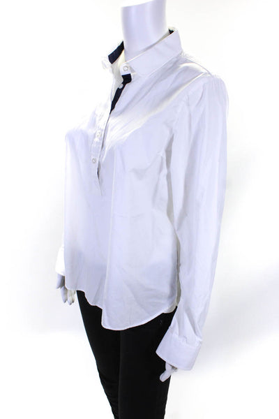 Cortland Park Womens Long Sleeve Half Button Collared Shirt White Size Small