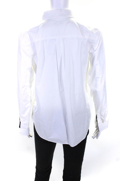 Cortland Park Womens Long Sleeve Half Button Collared Shirt White Size Small