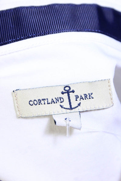 Cortland Park Womens Long Sleeve Half Button Collared Shirt White Size Small