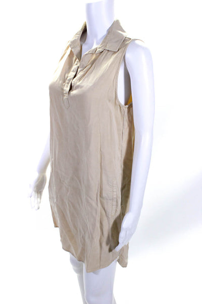 Bella Dahl Womens Khaki Collar V-Neck Pockets Sleeveless Tank Dress Size S