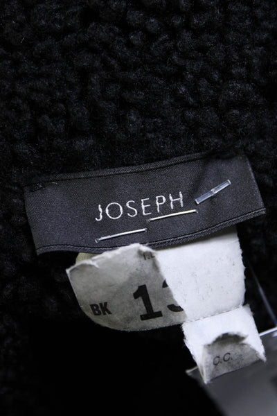 Joseph Womens Black Fuzzy Long Sleeve Shearling Coat Jacket Size 38