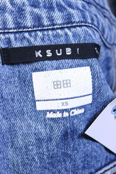 Ksubi Womens Cotton Denim Cut Off Hem Daggerz Cropped Jean Jacket Blue Size XS
