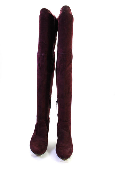 Sam Edelman Womens High Heel Over Knee Faux Suede Boots Burgundy Size 6