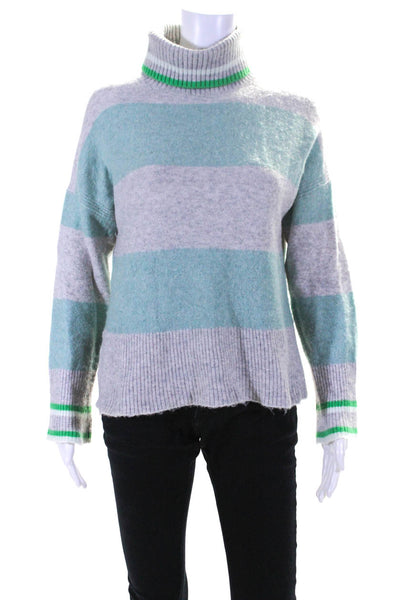 J Crew Womens Knit Striped Long Sleeve Turtleneck Sweater Top Gray Size XS