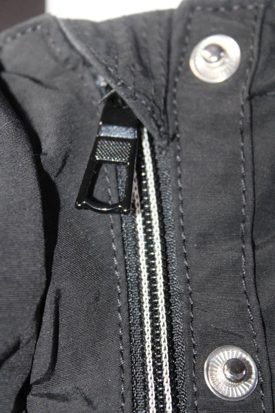 J Crew Womens Lightweight Hooded Zip Up Snap Front Jacket Black Size XXS