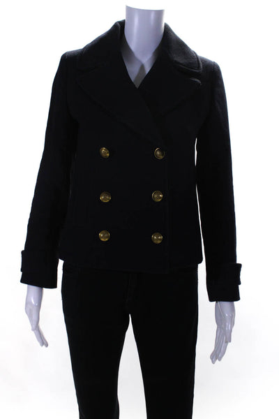 J Crew Womens Wool Notched Collar Double Breasted Jacket Navy Blue Size 00