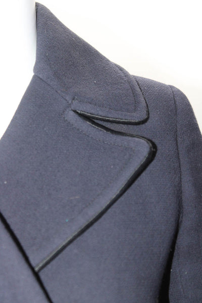 J Crew Womens Wool Notched Collar Double Breasted Jacket Navy Blue Size 00
