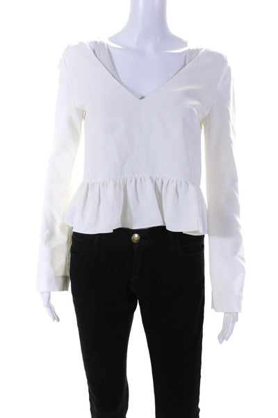 Elizabeth and James Womens Long Sleeves V Neck Blouse White Size Extra Small