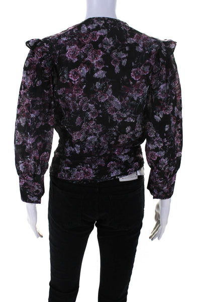 IRO Womens Floral Print Long Sleeves V Neck Vulca Blouse Black Size EUR 34