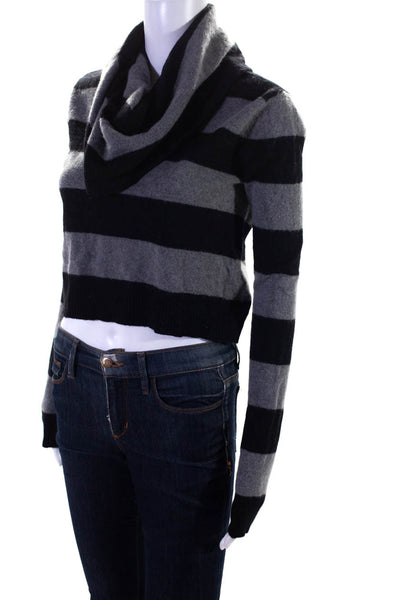 BCBGMAXAZRIA Women's Turtleneck Long Sleeves Sweater Black Gray Stripe Size S