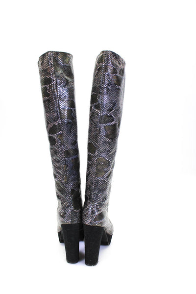 Pridecoeur Womens Snakeskin Print Platform Mid Calf Boots Gray Size 6.5