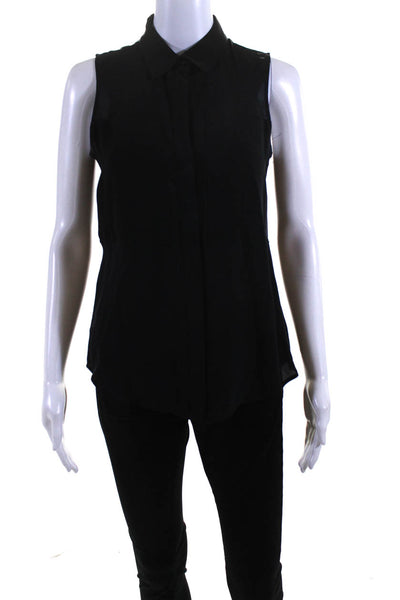 Theory Womens 100% Silk Collared Buttoned Sleeveless Tank Blouse Black Size P