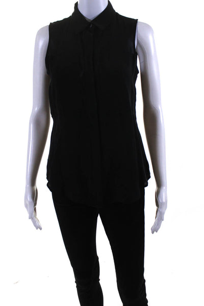 Theory Womens 100% Silk Collared Buttoned Sleeveless Tank Blouse Black Size P