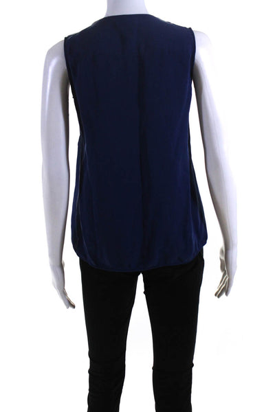 Theory Womens 100% Silk Button Down V Neck Sleeveless Blouse Navy Blue Size P