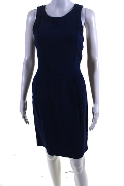Theory Womens Sleeveless Round Neck Pocket A Line Knee Length Dress Blue Size 2