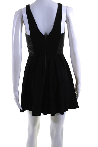 Mason Womens Silk Leather V Neck Sleeveless A Line Short Dress Black Size 2
