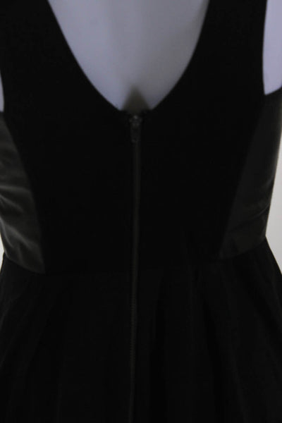 Mason Womens Silk Leather V Neck Sleeveless A Line Short Dress Black Size 2