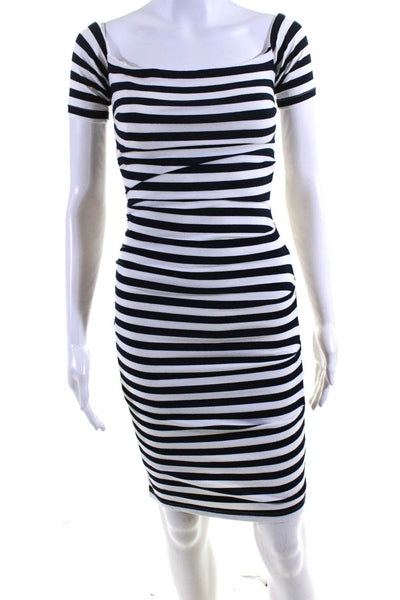 Nicole Miller Womens Striped Short Sleeved Bodycon Dress  Dark Blue White Size M