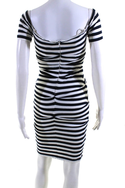Nicole Miller Womens Striped Short Sleeved Bodycon Dress  Dark Blue White Size M