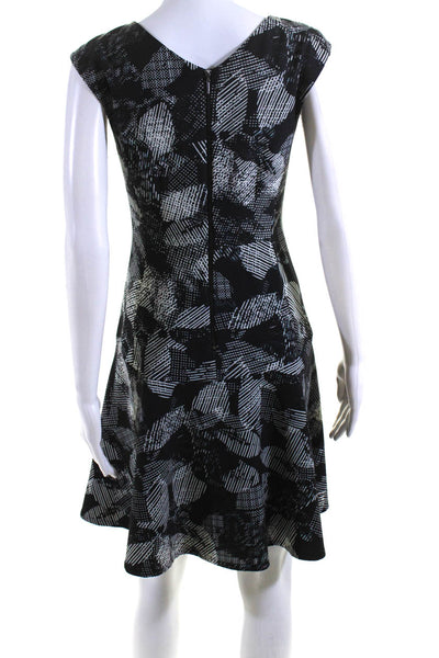 Rebecca Taylor Womens Abstract V Neck Sleeveless A Line Dress Black White Size 2