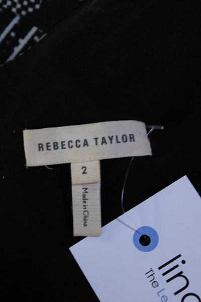 Rebecca Taylor Womens Abstract V Neck Sleeveless A Line Dress Black White Size 2