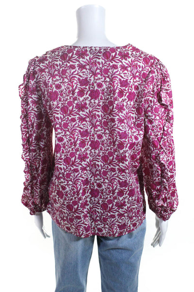 J Crew Women's Round Neck Long Sleeves Floral Blouse Size M