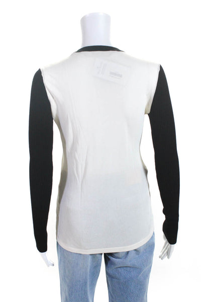 Reed Krakoff Womens Long Sleeve Crew Neck Knit Shirt Black White Size XS