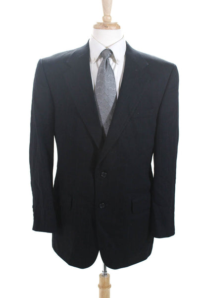 Stafford Mens Wool Pinstripe Print Long Sleeve Two Button Blazer Blue Size 42