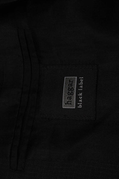 Haggar Mens Mini Windowpane Print Three Button Blazer Jacket Black Size 42 R