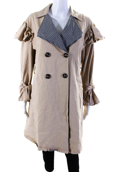 LOST INK Womens Gingham Collared Trench Coat Size 12 11195681